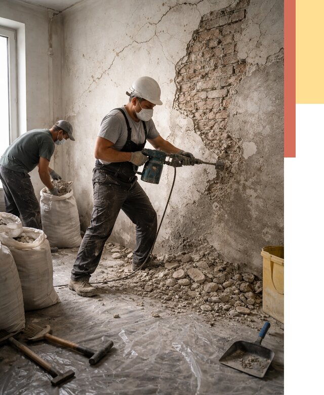 Демонтаж штукатурки со стен в Лангепасе от 7272 руб/м² — быстро и недорого | ОТДЕЛОЧНИК-Лнг