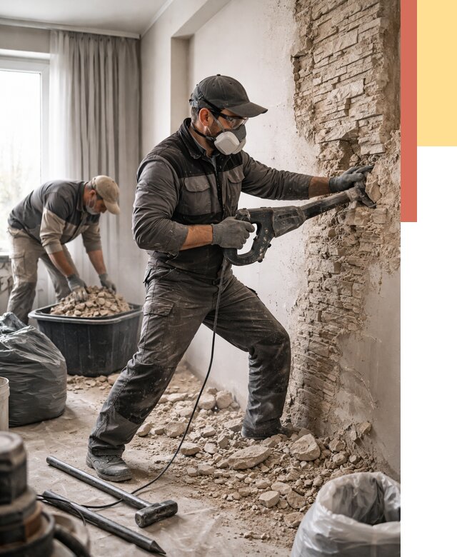 Демонтаж декоративного камня в Лангепасе от 1465 руб/м² — быстро и недорого | ОТДЕЛОЧНИК-Лнг