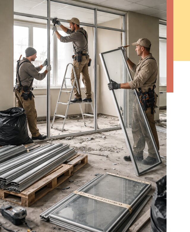 Демонтаж алюминиевых перегородок в Лангепасе от 4242 руб. — быстро и недорого | ОТДЕЛОЧНИК-Лнг