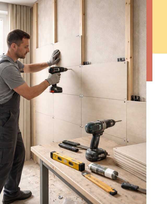 Монтаж МДФ панелей на стены в Лангепасе от 1263 руб. под ключ | ОТДЕЛОЧНИК-Лнг