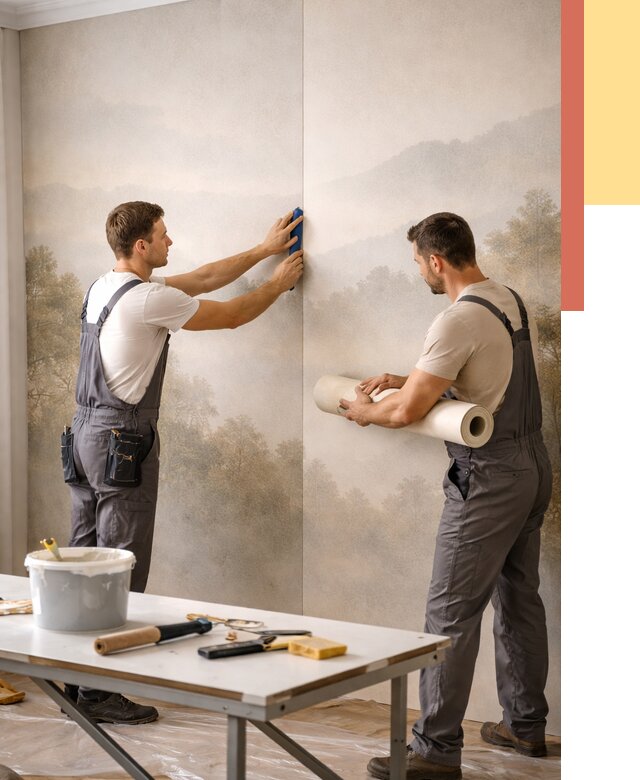 Поклейка фотообоев в Лангепасе от 8585 руб/м² — быстро и недорого | ОТДЕЛОЧНИК-Лнг