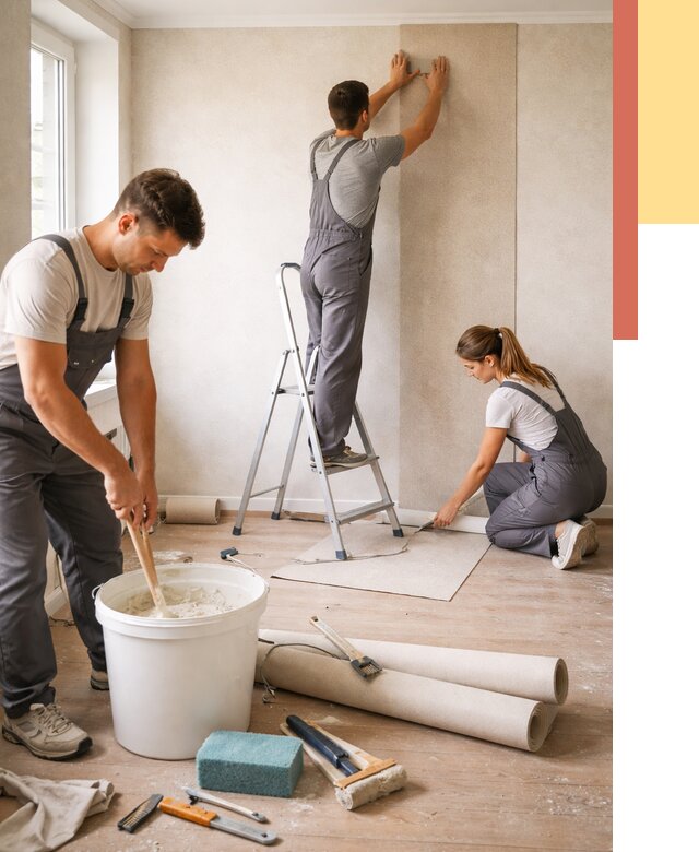 Оклейка стен обоями в Лангепасе от 3535 руб/м2 — быстро и недорого | ОТДЕЛОЧНИК-Лнг