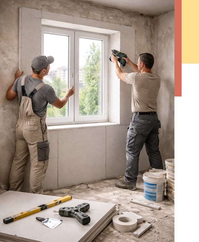 Монтаж откосов из гипсокартона в Лангепасе от 4545 руб. под ключ | ОТДЕЛОЧНИК-Лнг