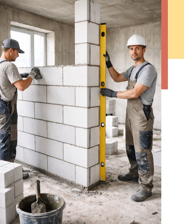 Кладка перегородок из пеноблока в Лангепасе от 1818 руб. под ключ | ОТДЕЛОЧНИК-Лнг