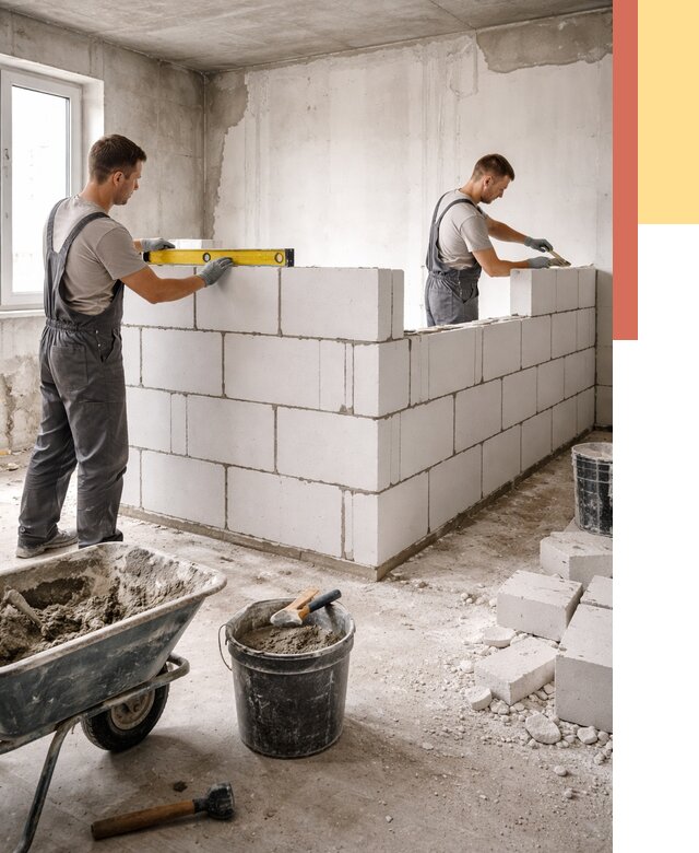 Кладка перегородок из ПГП в Лангепасе от 2525 руб./м2 — монтаж и возведение под ключ | ОТДЕЛОЧНИК-Лнг