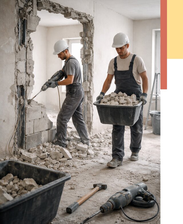 Демонтаж блоковых перегородок в Лангепасе от 3788 руб. — быстро и недорого | ОТДЕЛОЧНИК-Лнг