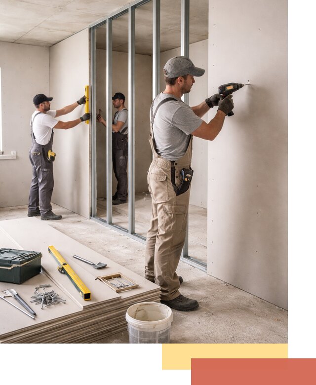 Однослойная перегородка из гипсокартона в Лангепасе под ключ, монтаж и отделка