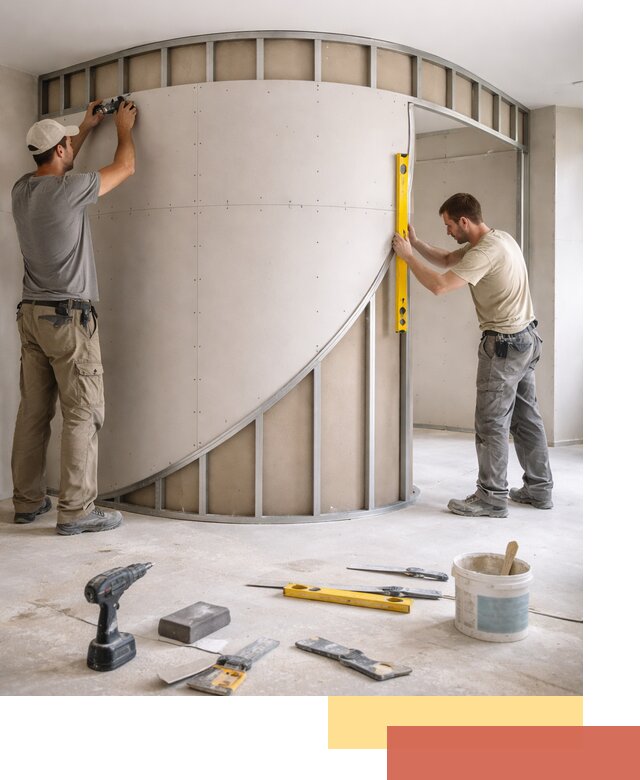 Радиусная перегородка из гипсокартона в Лангепасе под ключ