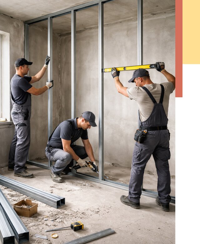 Монтаж каркаса перегородки из профиля в Лангепасе от 758 руб. | ОТДЕЛОЧНИК-Лнг