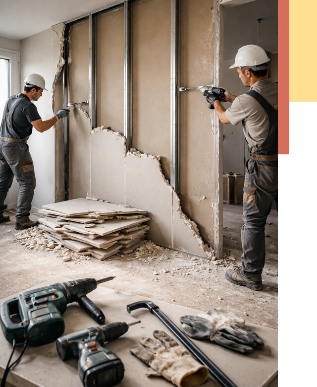 Демонтаж перегородки из гипсокартона в Лангепасе от 1212 руб. быстро и недорого | ОТДЕЛОЧНИК-Лнг