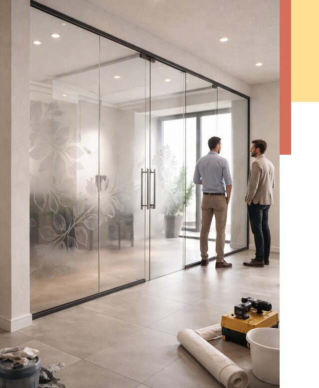 Стеклянные перегородки с рисунком в Лангепасе от 12625 руб. монтаж и нанесение | ОТДЕЛОЧНИК-Лнг