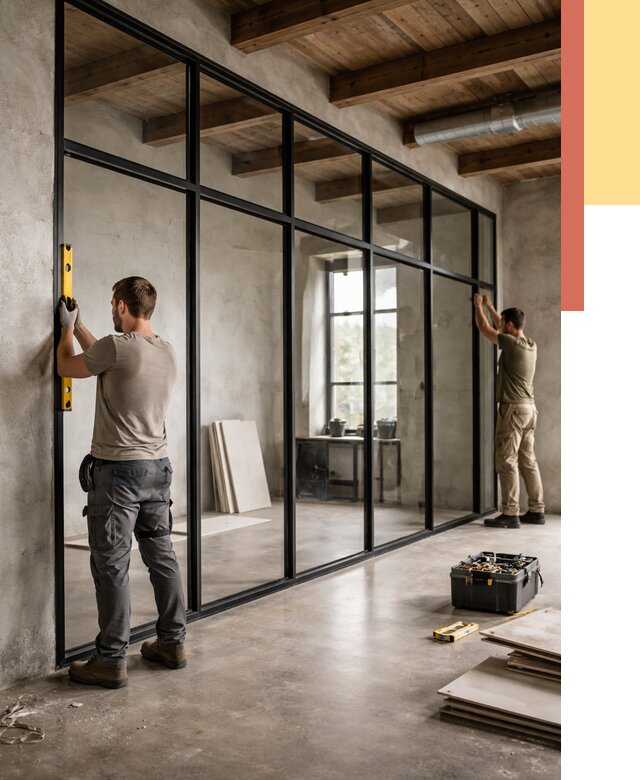 Стеклянные перегородки лофт в Лангепасе от 10605 руб. под ключ | ОТДЕЛОЧНИК-Лнг