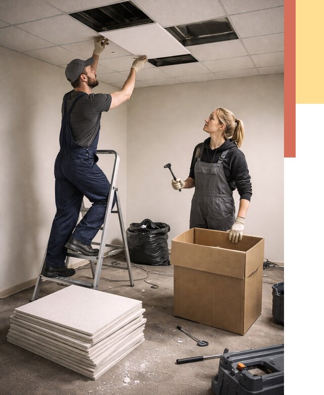 Демонтаж потолочной плитки в Лангепасе от 4545 руб. быстро и недорого | ОТДЕЛОЧНИК-Лнг