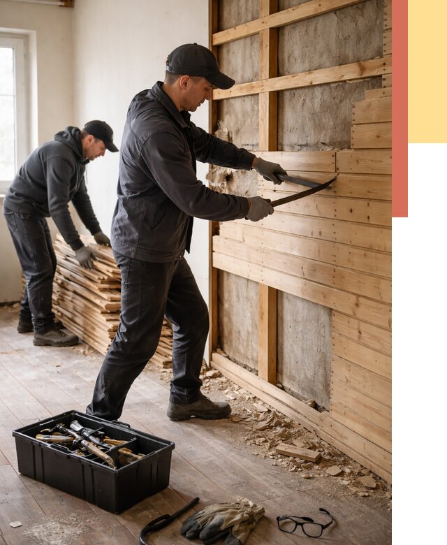 Демонтаж вагонки в Лангепасе от 3838 руб/м2 — быстро и недорого | ОТДЕЛОЧНИК-Лнг