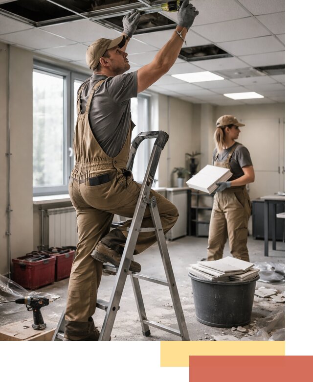 Ремонт потолка Армстронг и замена плит в Лангепасе