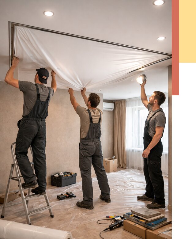 Монтаж ПВХ натяжного потолка в Лангепасе от 3535 руб. под ключ | ОТДЕЛОЧНИК-Лнг