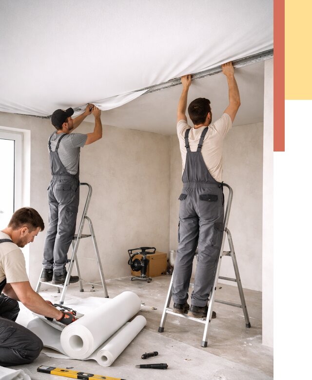 Монтаж тканевого натяжного потолка в Лангепасе от 3535 руб. под ключ | ОТДЕЛОЧНИК-Лнг