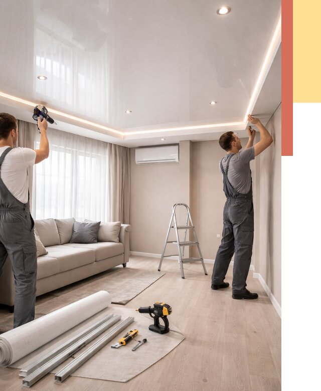 Монтаж глянцевого натяжного потолка в Лангепасе от 758 руб. под ключ | ОТДЕЛОЧНИК-Лнг