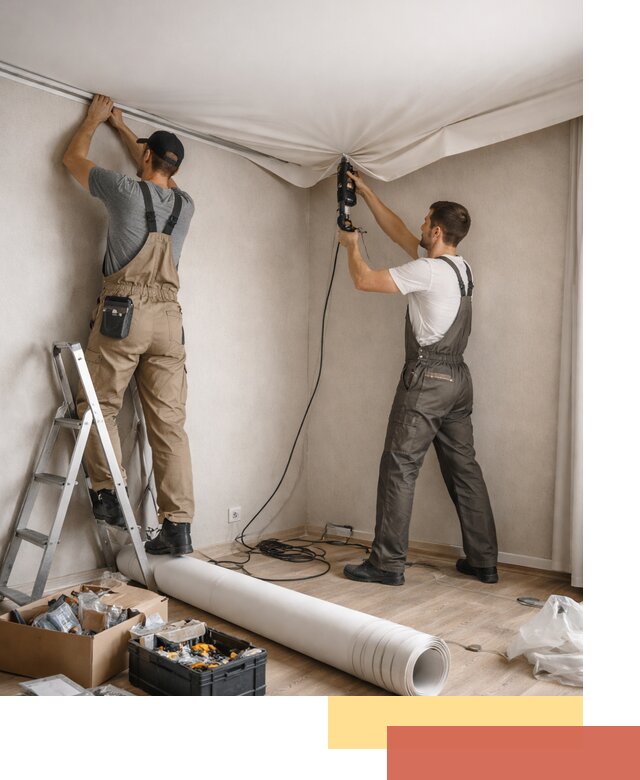 Монтаж цветного натяжного потолка в Лангепасе за один день