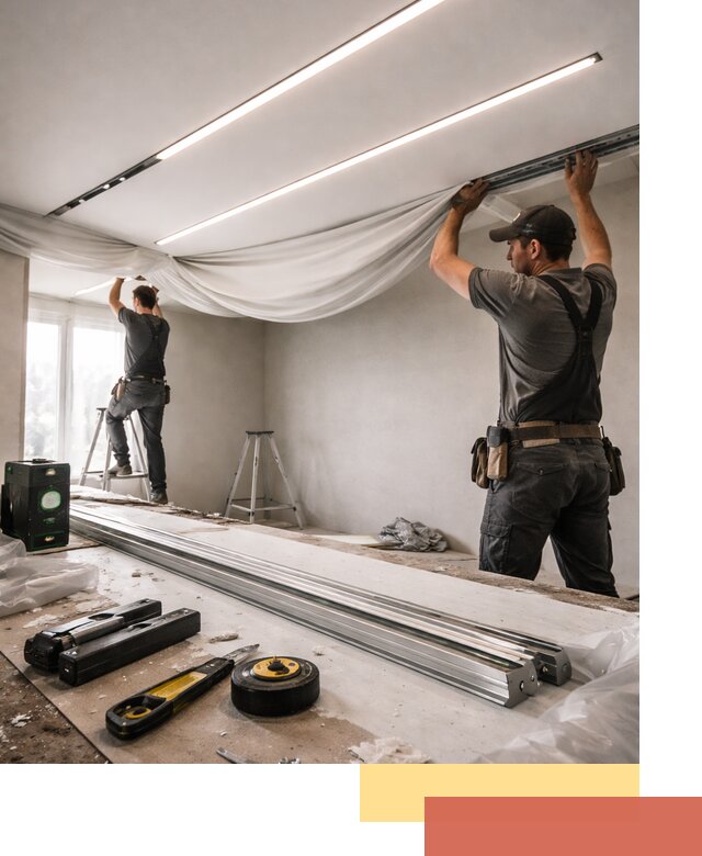 Монтаж натяжных потолков со световыми линиями в Лангепасе