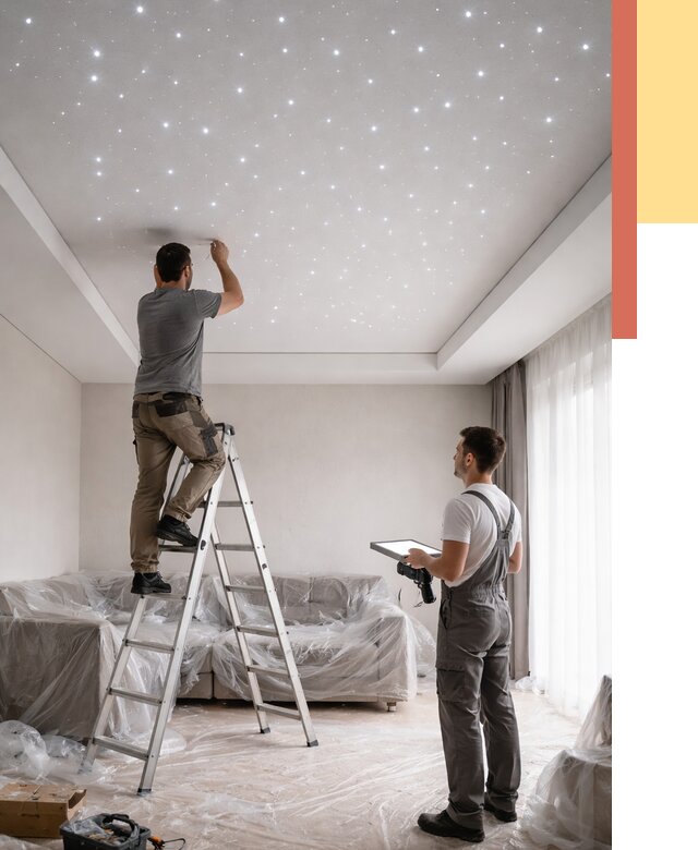 Монтаж натяжного потолка «звездное небо» в Лангепасе от 6565 руб. | ОТДЕЛОЧНИК-Лнг