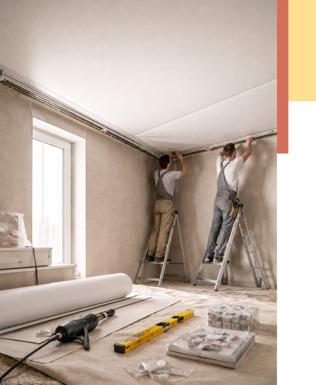 Монтаж натяжного потолка в спальне в Лангепасе от 3838 руб. под ключ | ОТДЕЛОЧНИК-Лнг