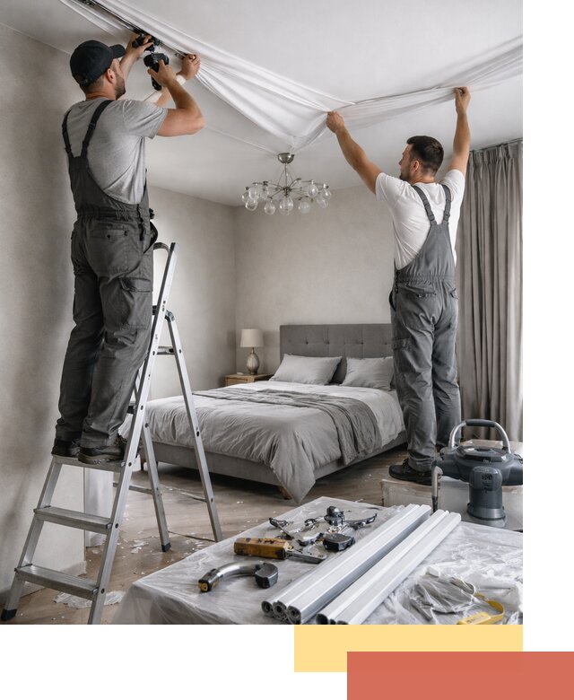 Монтаж натяжного потолка в спальне в Лангепасе