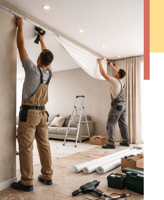 Монтаж натяжного потолка в гостиной в Лангепасе от 556 руб. | ОТДЕЛОЧНИК-Лнг