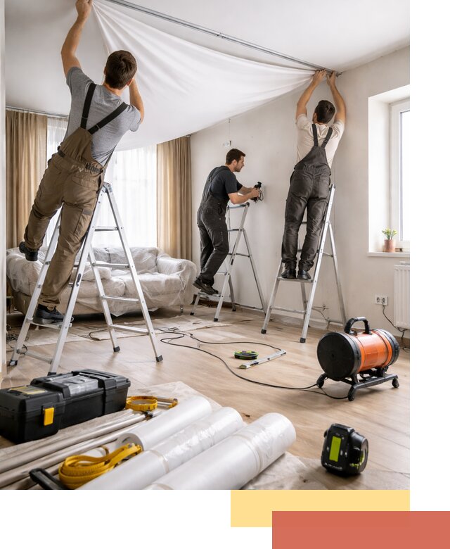 Монтаж натяжного потолка в гостиной в Лангепасе