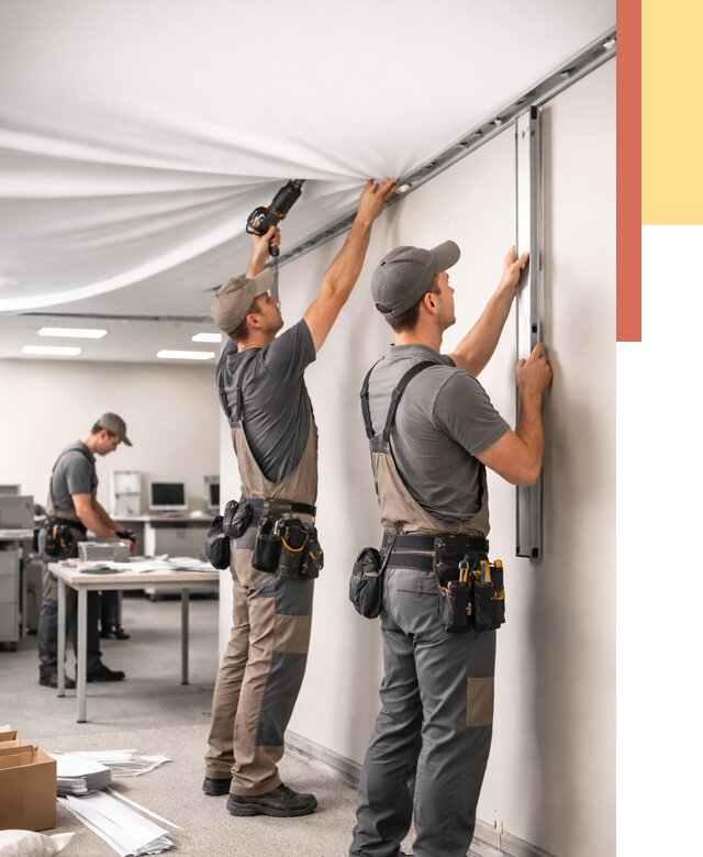 Монтаж натяжного потолка в офисе в Лангепасе от 455 руб/м² — быстро и недорого | ОТДЕЛОЧНИК-Лнг