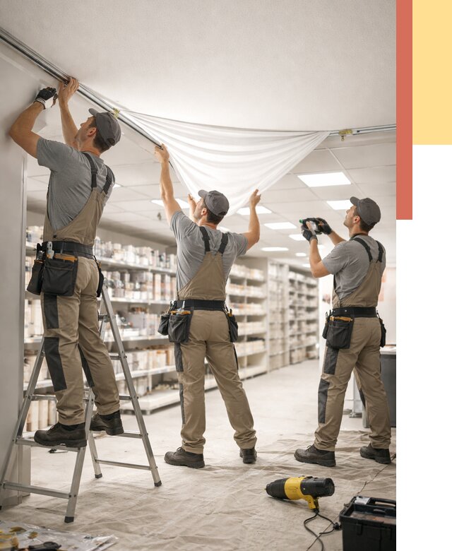 Монтаж натяжного потолка в магазине в Лангепасе от 4545 руб. быстро и недорого | ОТДЕЛОЧНИК-Лнг