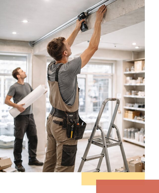 Монтаж натяжных потолков в магазине в Лангепасе