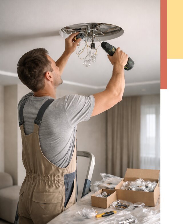 Установка люстры в натяжной потолок в Лангепасе от 1212 руб. | Быстро и недорого — ОТДЕЛОЧНИК-Лнг