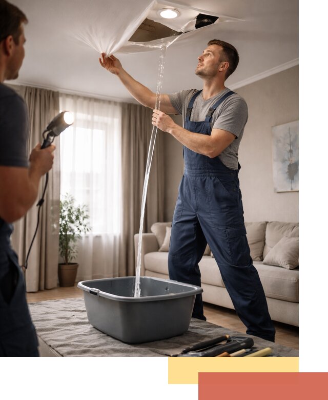 Слив воды с натяжного потолка в Лангепасе быстро и аккуратно