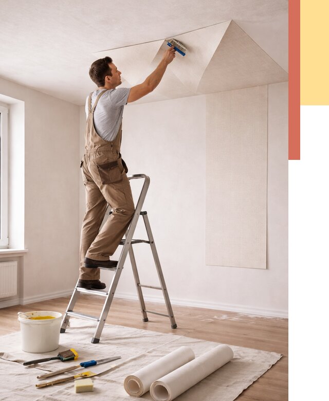 Поклейка обоев на потолок в Лангепасе от 4545 руб. быстро и недорого | ОТДЕЛОЧНИК-Лнг