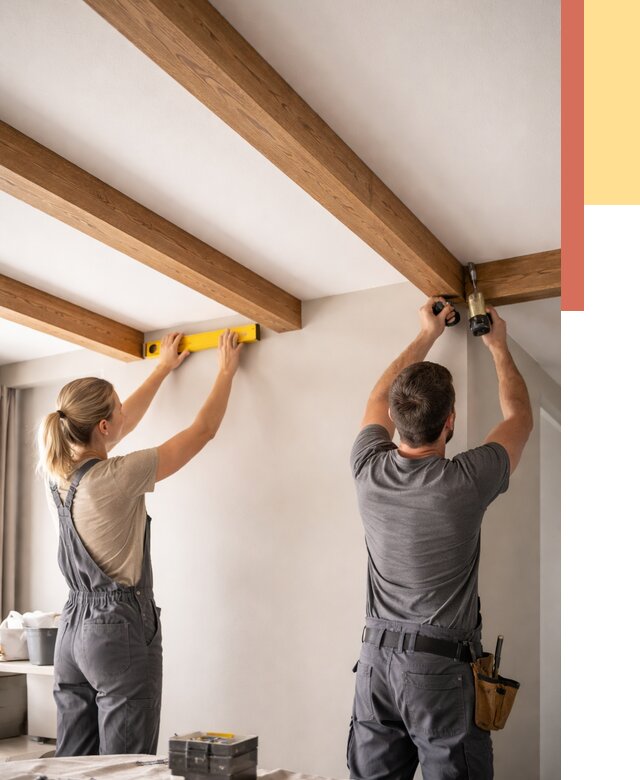 Монтаж декоративных балок на потолок в Лангепасе от 4242 руб. — ОТДЕЛОЧНИК-Лнг